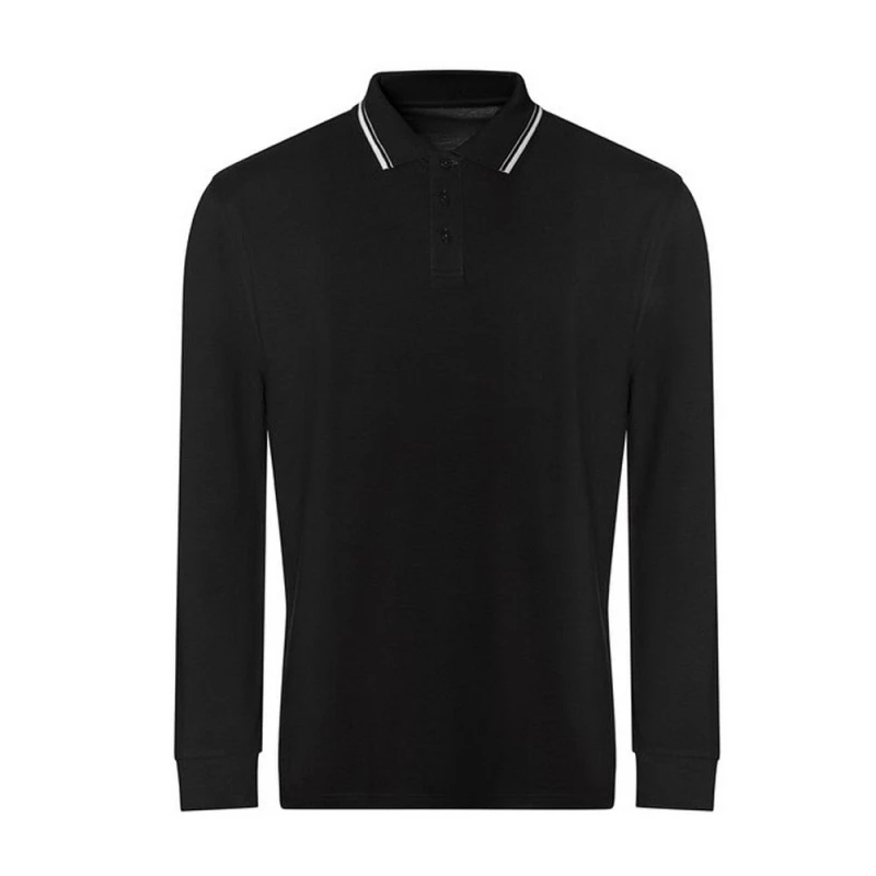 Image of AWDis AWDis Men Tipped Long-Sleeved Polo Shirt in True Black Size: Small True Black S Male 5063300126011