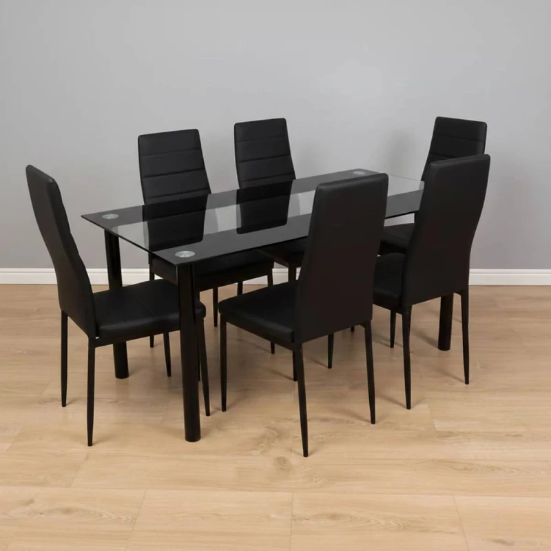Image of KOSY KOALA Modern Dining Set With 6 Black Faux Leather chairs Dining Furniture Black Unisex