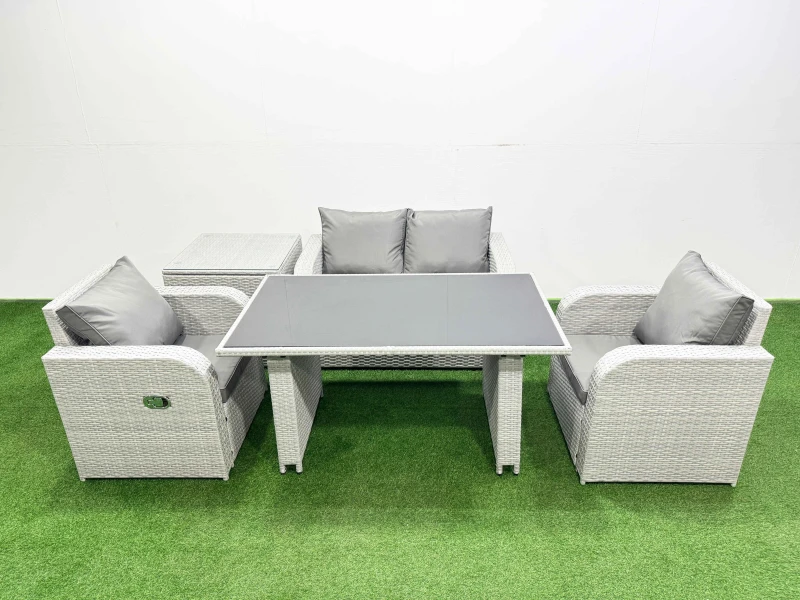 Image of Fimous Outdoor Rattan Garden Furniture Dining Set 4-seater with Side Table in Light Grey Light Grey Unisex