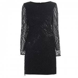 Image of Adrianna Papell Long Sleeve Sequin Cocktail Dress - BLACK