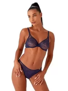 Image of Gossard Glossies Lace Sheer Bra, Dark Blue, Size 36E, Women