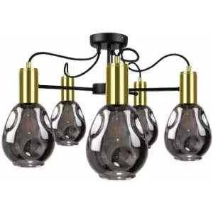 Image of Keter Kari Multi Arm Semi Flush Ceiling Light Black, Gold, 60cm, 5x E27