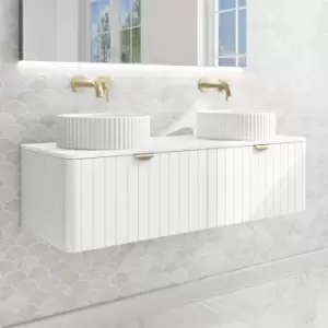 Image of 1200mm White Wall Hung Countertop Double Vanity Unit with Basins and Brass Handles - Empire