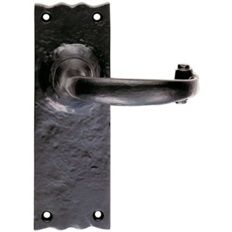 Image of Loops PAIR Forged Curved Lever Handle on Latch Backplate 155 x 54mm Black Antique Black