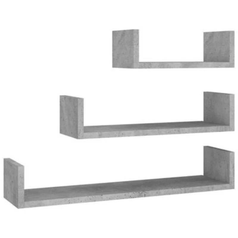 Image of vidaXL 3x Wall Display Shelf Concrete Grey Engineered Wood Wall Organiser