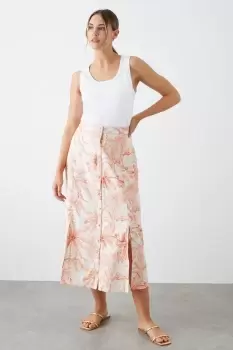 Image of Palm Print Button Through Midi Skirt