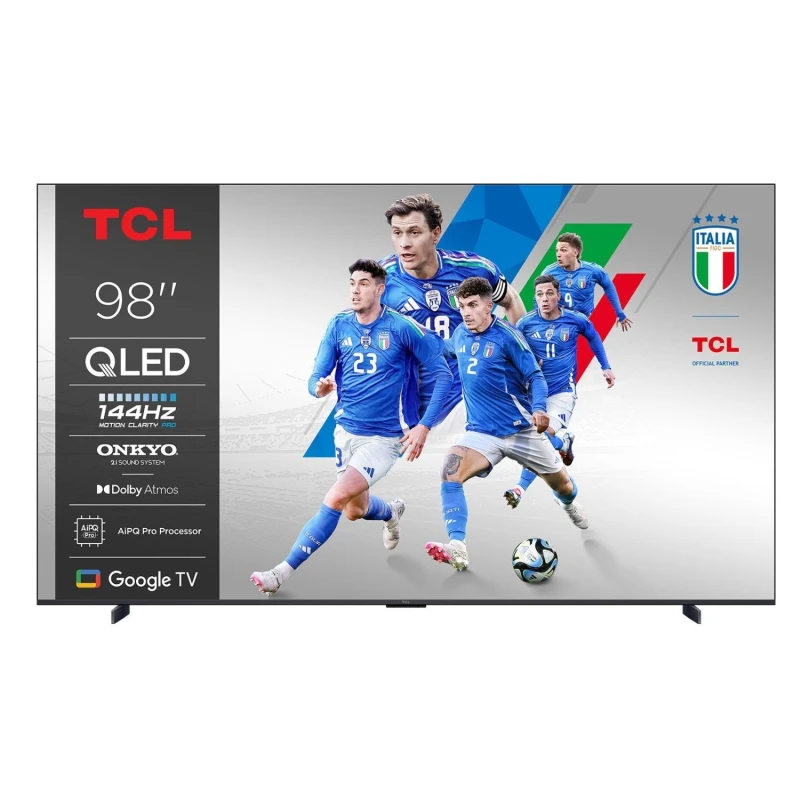 Image of TCL 98P8K-UK 98 4K QLED Smart Google TV 144Hz Dolby Vision IQ ONKYO 2.1 Sound 98P8K-UK Metallic