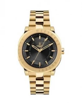 Image of Vivienne Westwood Vivienne Westwood The Mall Black Dial Gold Stainless Steel Bracelet Ladies Watch