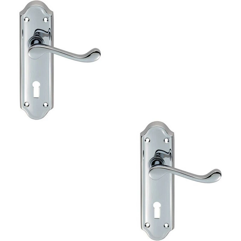 Image of Loops 2x PAIR Victorian Upturned Handle on Lock Backplate 168 x 47mm Polished Chrome Multi