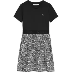 Image of Calvin Klein Jeans Mix Material Skater Dress - Black