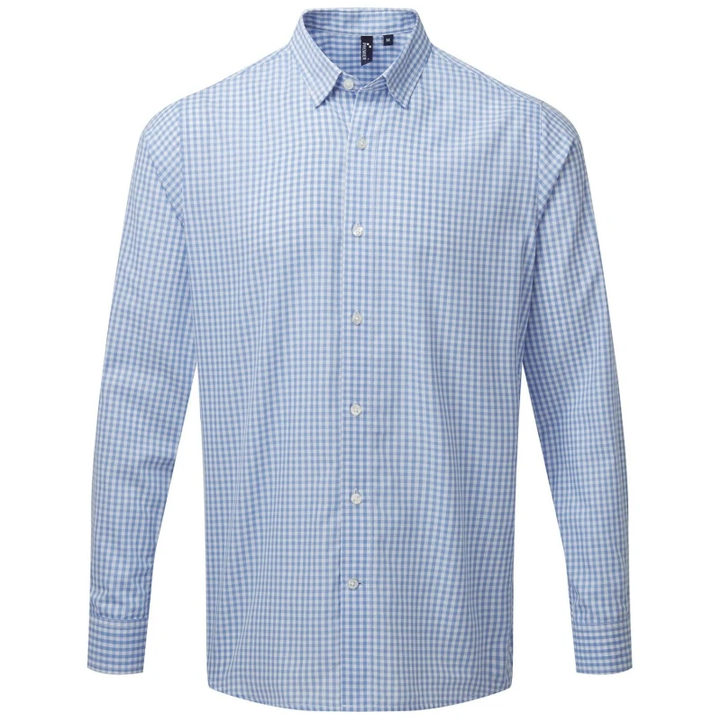 Image of Premier Premier Men Maxton Checked Long-Sleeved Shirt in Light Blue Size: Small Light Blue S Male 5063470159086