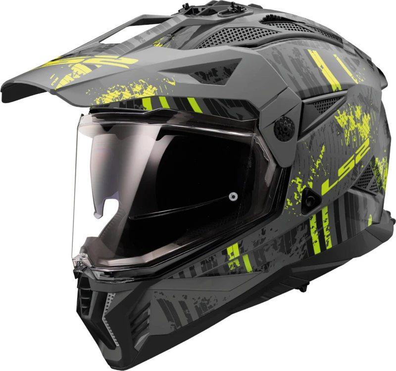 Image of LS2 MX702 Pioneer II Crazy Matt Black H-V Yellow Adventure Helmet Size M