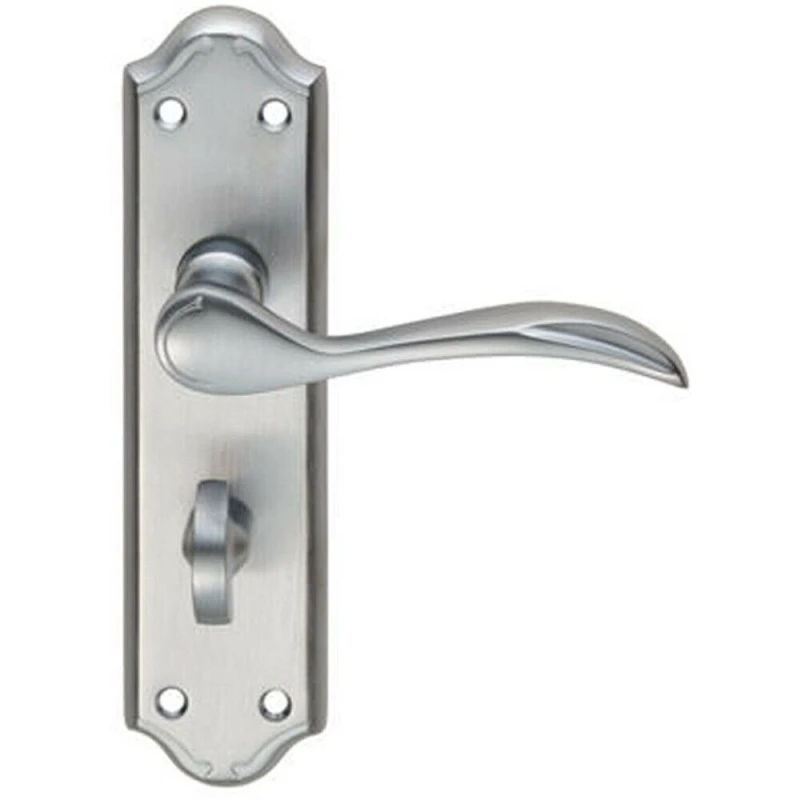 Image of Loops PAIR Curved Door Handle Lever on Bathroom Backplate 180 x 45mm Satin Chrome Multi
