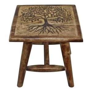 Image of Tree of Life Hand Carved Stool, 25cm