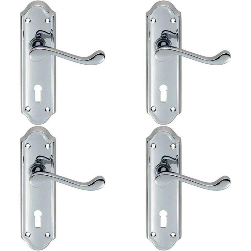 Image of Loops 4x PAIR Victorian Upturned Handle on Lock Backplate 168 x 47mm Polished Chrome Multi
