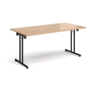Image of Rectangular folding leg table with Black legs and straight foot rails 1600mm x 800mm - beech