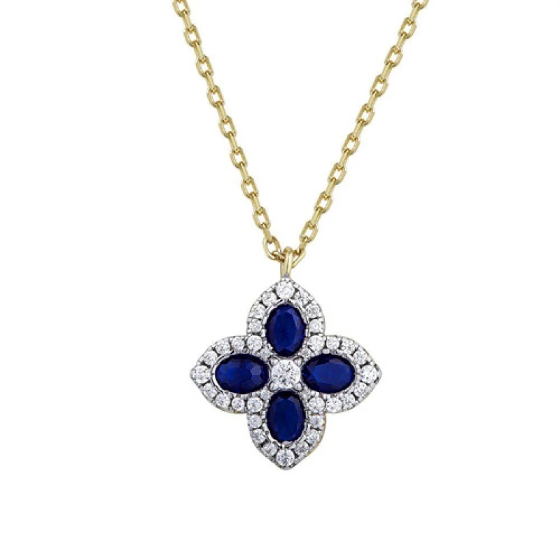 Image of Jewelco London Gold-plated Silver Blue CZ Pointed Quatrefoil Clover Necklace - ANC074B Gold female