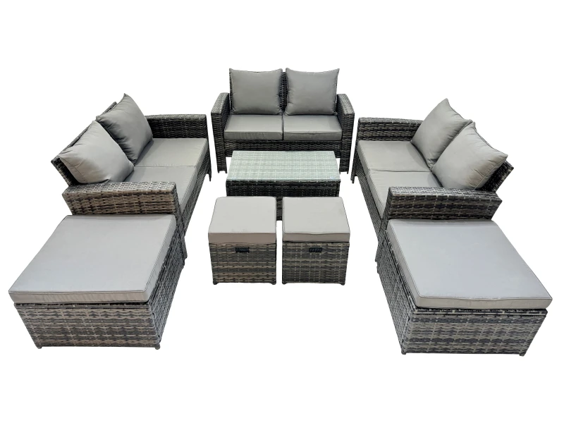 Image of Fimous Lounge Double Seat Sofa Coffee Table Set with 4 Stool in Dark Grey Dark Grey Unisex