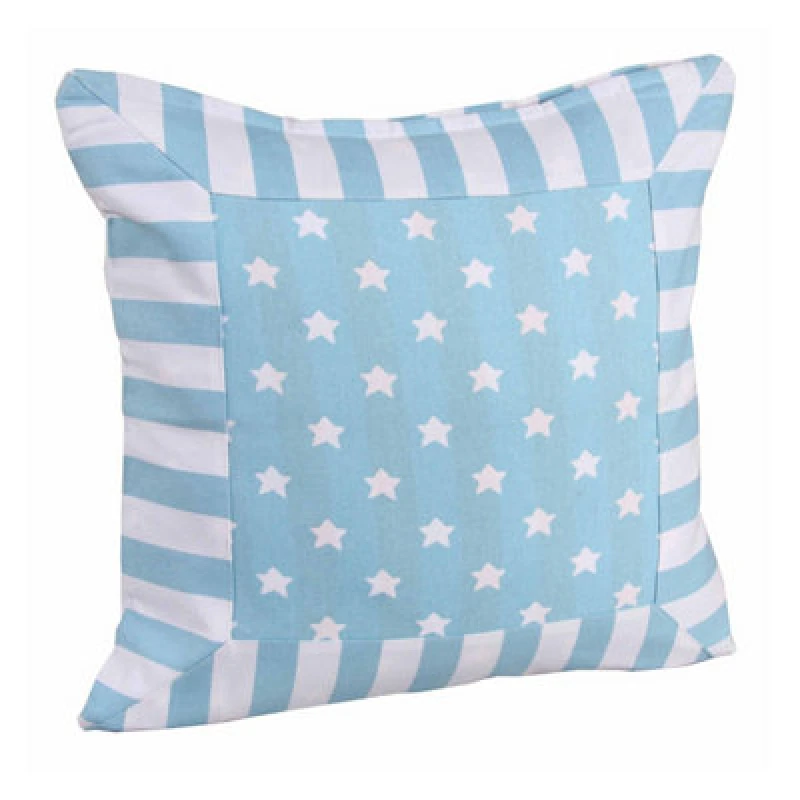 Image of Homescapes Cotton Blue Stripe Border And Stars Cushion Cover, 60 X 60 Cm