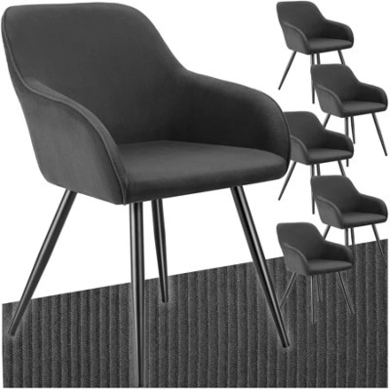 Image of Tectake Set Of 6 Dining Chair Marilyn - Corduroy Look, Upholstered, Armchair, Continuous Backrest - Anthracite/black