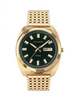 Image of Accurist Retro Range Green Daydate Dial Gold Stainless Steel Bracelet Watch