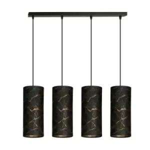 Image of Karli Black Bar Pendant Ceiling Light with Black Fabric Shades, 4x E14