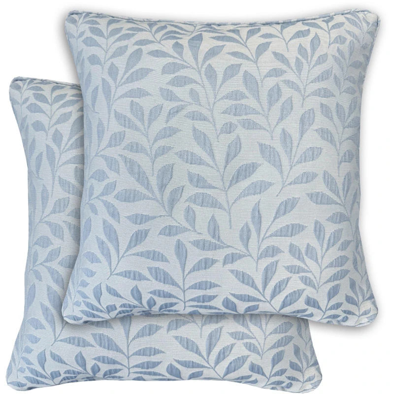 Image of Enhanced Living Sherwood Jacquard Leaf Pair of Cushion Covers Ice Blue unisex 43x43cm