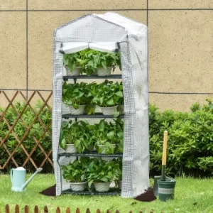 Image of Outsunny 4 Tiers Mini Portable Greenhouse Plant Grow Shed Metal Frame Green Cover 160H x 70L x 50Wcm
