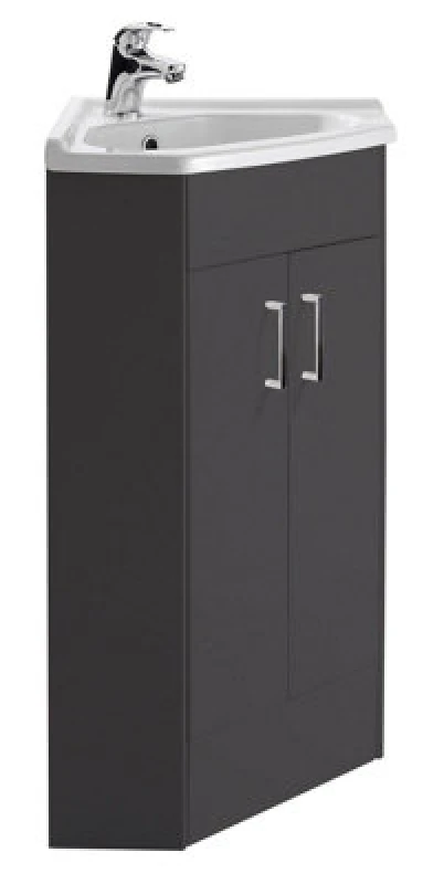 Image of Balterley Floor Standing 2 Door Bathroom Corner Vanity Basin Unit, 590mm, Grey Grey Unisex