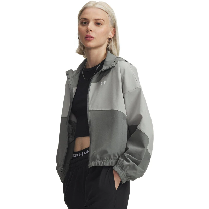 Image of Under Armour Womens Rival Woven Long-Sleeve T-Shirt Gren/Titan/Whit female 14 (L)