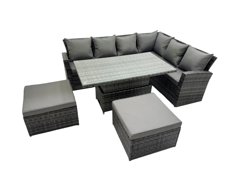 Image of Fimous 8 Seat Rattan Garden Furniture Corner Sofa Set with 2 Big Footstools in Dark Grey Dark Grey Unisex