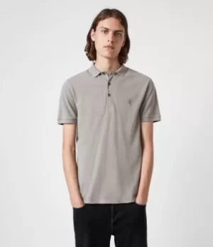 Image of AllSaints Mens Reform Short Sleeve Polo Shirt, Gargoyle Grey, Size: S
