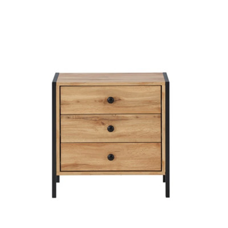 Image of Timber Art Design Zahra Bedside Table Cabinet Bedroom Furniture Nightstand 3 Drawer Wotan Oak