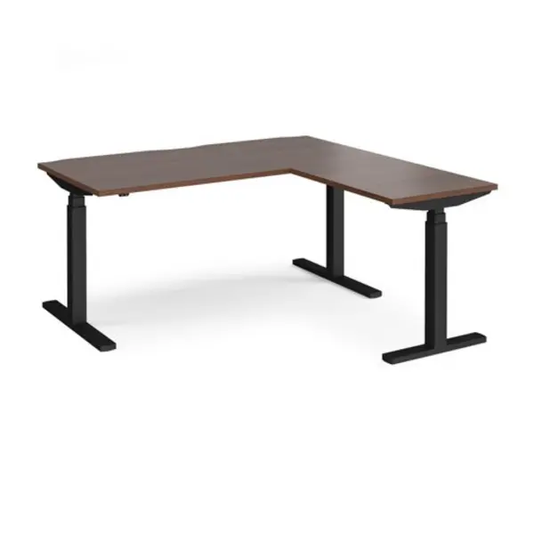 Image of Elev8 Height Adjustable Desk Rectangular Desk With Return 1600mm Walnut Tops With Black Frames Elev8 Touch Walnut EVTR-1600-K-W