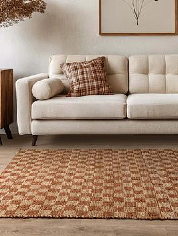 Image of SO'HOME Naturi Hand Woven Chequerboard Rug Orange 160X230CM;200X290CM;120X170CM