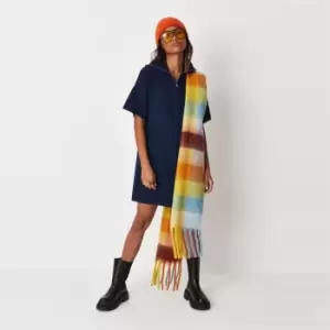 Image of Missguided Collar Half Zip Mini Dress - Blue