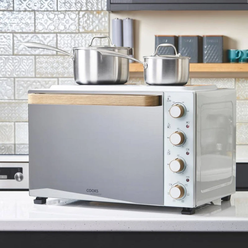 Image of Cooks Professional 48L Mini Oven with 2 Hobs - Electric Multifunction Countertop Cooker in White White Unisex