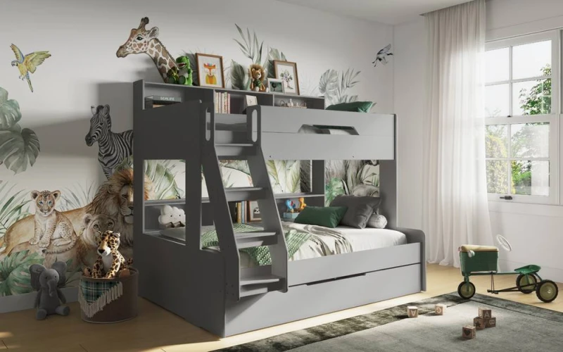 Image of Flair Interstellar Triple Bunk Bed in Grey Size: Single Grey Unisex Single