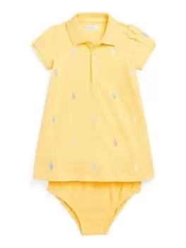 Image of Ralph Lauren Baby Girl Short Sleeve Collar Dress - Yellow, Yellow, Size 6 Months