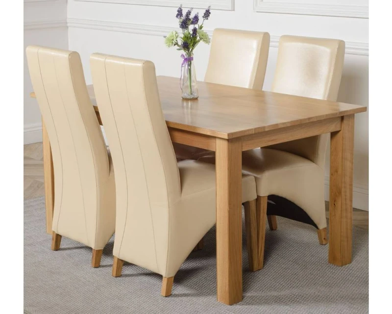 Image of Thats Furniture Oslo 150 x 90cm Medium Oak Dining Table & 4 Lola Leather Chairs in Cream Cream Unisex 150 x 90 cm