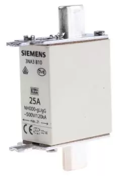 Image of Siemens 25A 000 NH Centred Tag Fuse, gG, 500V ac