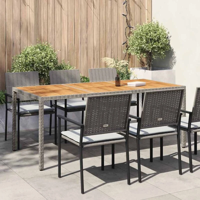 Image of VIDAXL Garden Table 190x90x75cm Poly Rattan and Acacia Wood Grey Vidaxl 8720286666593