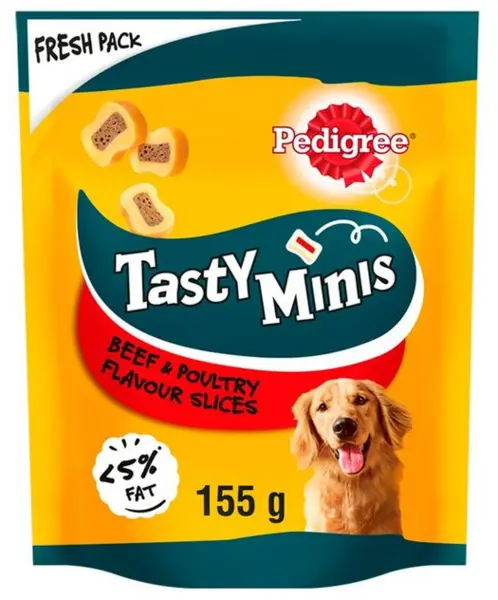 Image of Pedigree Tasty Minis Chewy Slices with Beef and Poultry Dog Treats 155g