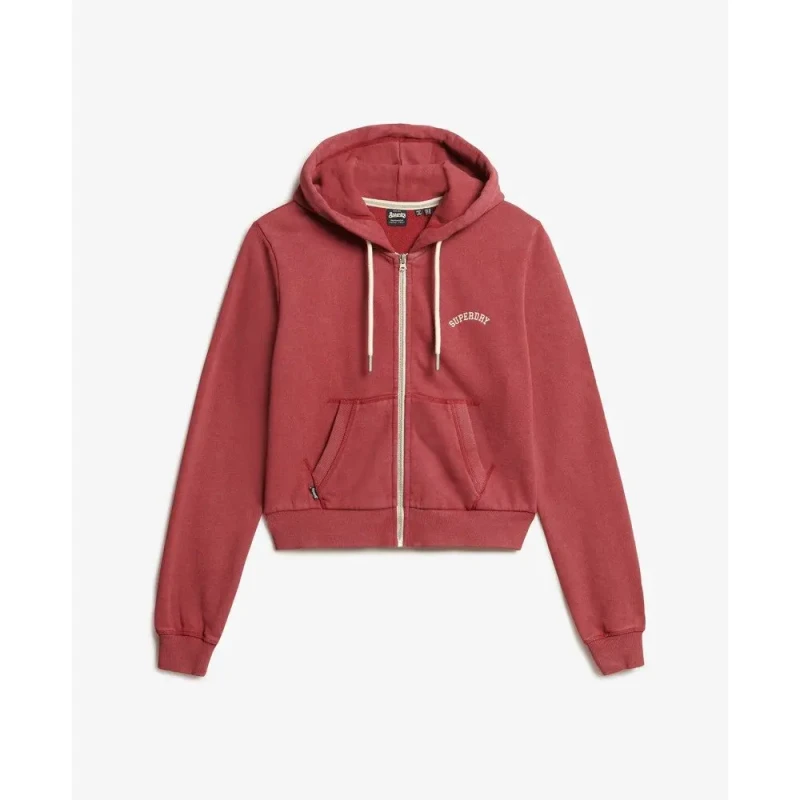 Image of Superdry Womens cropped zip-up hoodie with logo Superdry Essential Rouge Female S