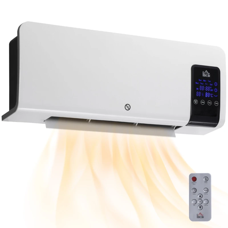 Image of HOMCOM HOMCOM Wall Mounted Electric Heater with 2 Modes, 12H Timer and Oscillation in Black One Size Unisex 5056725577865