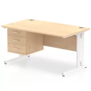 Image of Impulse 1400 Rectangle White Cable Managed Leg Desk MAPLE 1 x 3 Drawer Fixed Ped