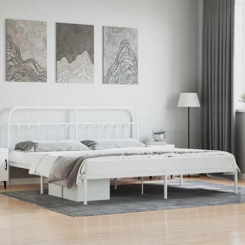 Image of VIDAXL Metal Bed Frame without Mattress with Headboard White 200x200cm Vidaxl 8720845881771
