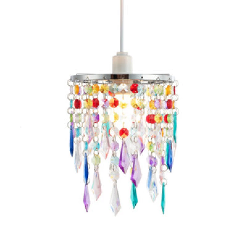 Image of Happy Homewares Modern Waterfall Design Pendant Shade With Multi Colour Acrylic Drops And Beads