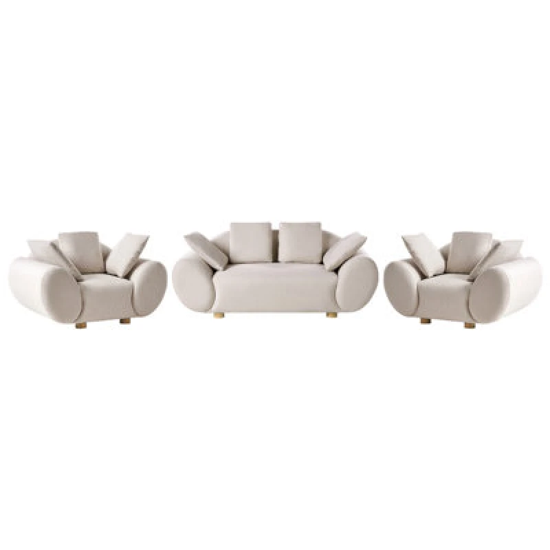 Image of Beliani Living Room Set 4 Seater Ringel Fabric Light Beige