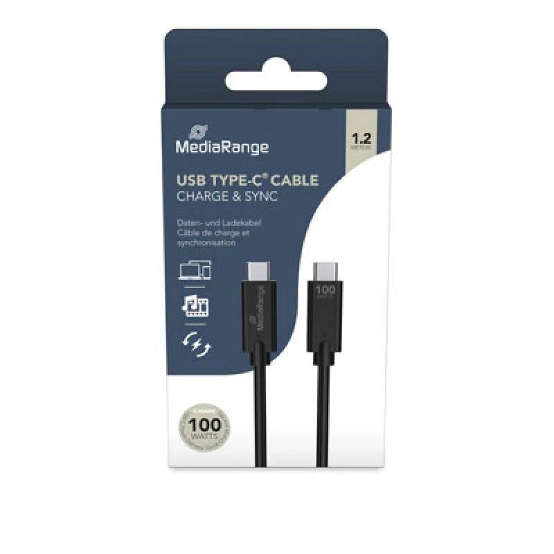 Image of MediaRange MediaRange USB Type C Cable Charge and Sync USB 3.1 10Gbit 100W Max 1.2m Black MRCS214 MRCS214